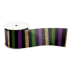 Mardi Gras Verticale Lijnen Gouden Glitters NOLA Satijnen Lint