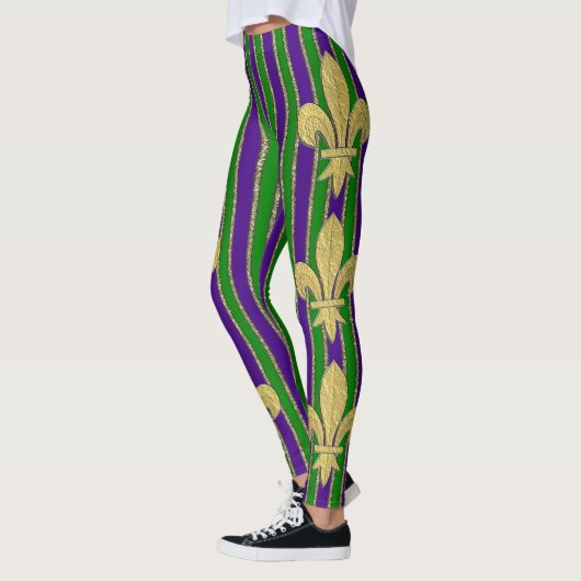 Mardi Gras Verticale Stripes & Fleur de Lys Leggings (Links)
