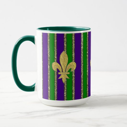 Mardi Gras Verticale Stripes & Fleur de Lys Mok (Links)