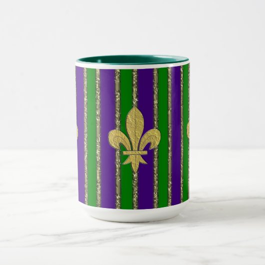 Mardi Gras Verticale Stripes & Fleur de Lys Mok (Midden)
