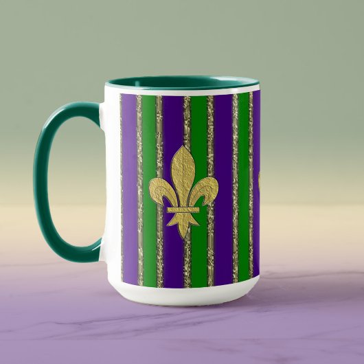 Mardi Gras Verticale Stripes & Fleur de Lys Mok