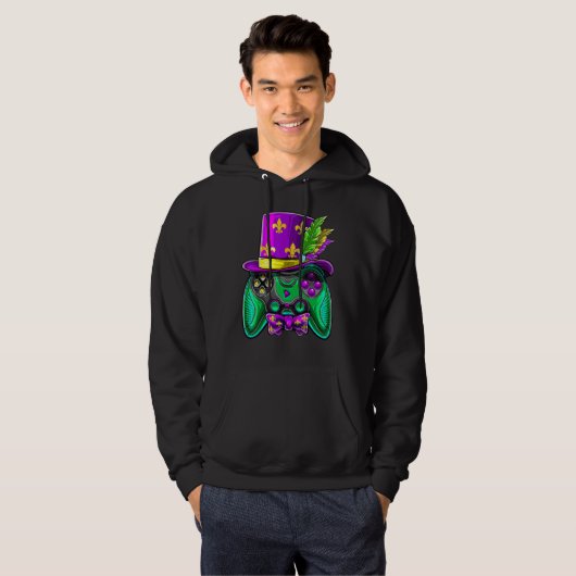 Mardi Gras Video Game Controller Jester Hat Costum Hoodie (Voorkant volledig)