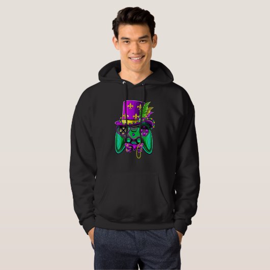Mardi Gras Video Game Controller Jester Hat Costum Hoodie (Voorkant volledig)
