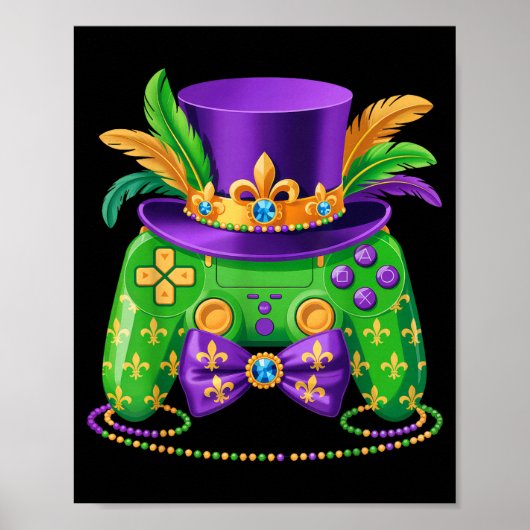 Mardi Gras Video Game Controller Jester Hat Gamer  Poster (Voorkant)