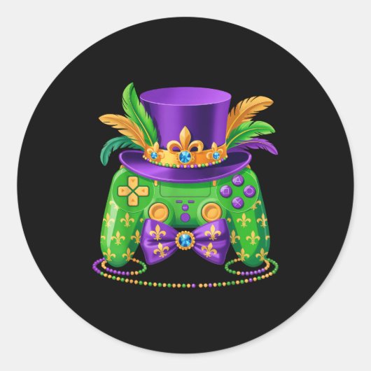 Mardi Gras Video Game Controller Jester Hat Gamer  Ronde Sticker (Voorkant)