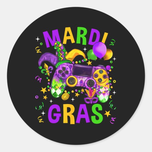 Mardi Gras Video Game Controller Jester Pet Costum Ronde Sticker (Voorkant)
