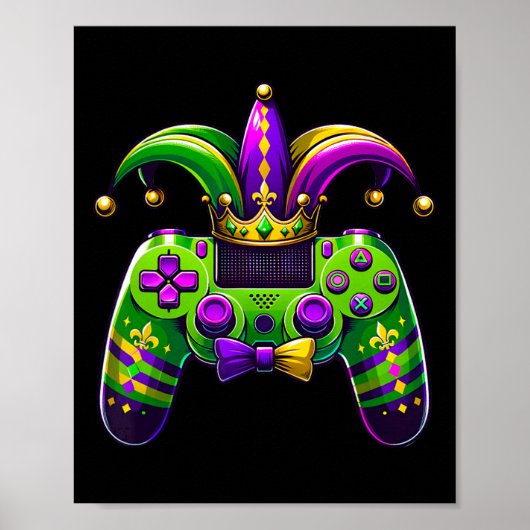 Mardi Gras Videogame Controller Narrenhoed Jongen Poster (Voorkant)