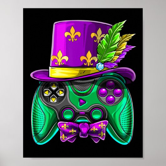 Mardi Gras Videogame Controller Narrenhoed Kostuum Poster (Voorkant)