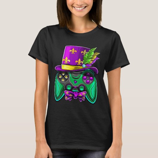 Mardi Gras-videogame-controller-narrenhoed kostuum T-shirt (Voorkant)