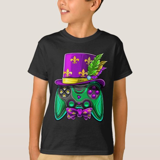 Mardi Gras videogame-controller narrenhoed kostuum T-shirt (Voorkant)