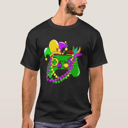 Mardi Gras videogame-controller narrenhoed kostuum T-shirt (Voorkant)