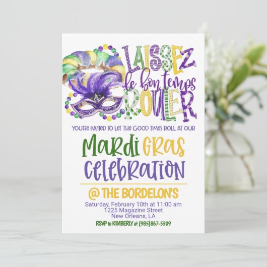 Mardi Gras-viering uitnodiging (Staand voorkant)