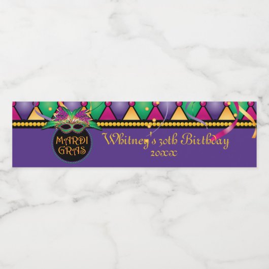 Mardi Gras. Viering Waterfles Etiket (Enkel label)