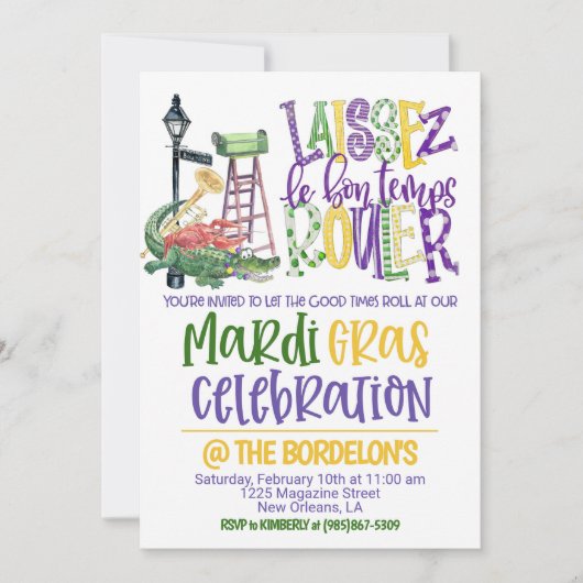 Mardi Gras-vieringsuitnodiging Kaart (Voorkant)