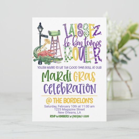 Mardi Gras-vieringsuitnodiging Kaart (Staand voorkant)