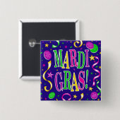 MARDI GRAS VIERKANTE BUTTON 5,1 CM (Voorkant /achterkant)