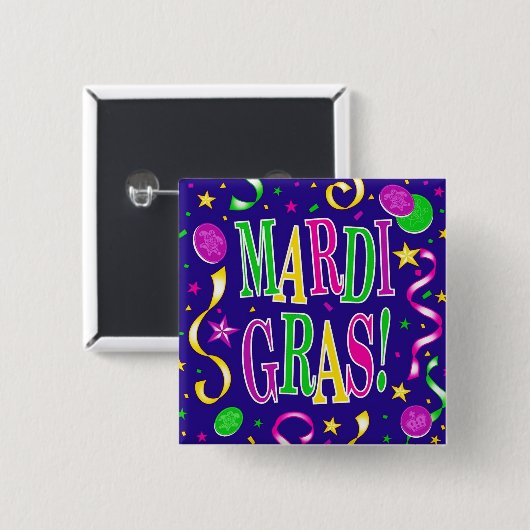 MARDI GRAS VIERKANTE BUTTON 5,1 CM (Voorkant /achterkant)