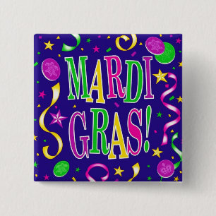 MARDI GRAS VIERKANTE BUTTON 5,1 CM
