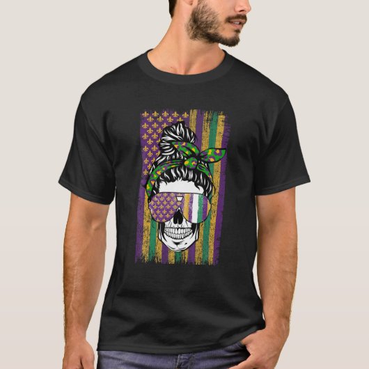 Mardi Gras Vlag Bond Head Skull Carnival Party Gir T-shirt (Voorkant)