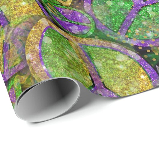 Mardi Gras Vredestekenen in Paarse Groen en Goud Cadeaupapier (Rol Hoek)