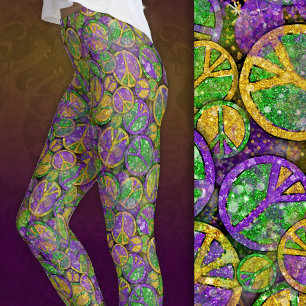 Mardi Gras Vredestekens in Paars Groen en Goud Leggings