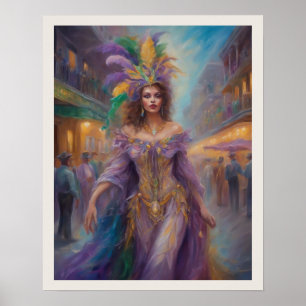 Mardi Gras Vrouw in kostuum New Orleans Bourbon St Poster