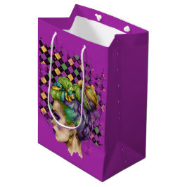 MARDI GRAS VROUW MET PAARSE GROENEN GOUDEHAAR MEDIUM CADEAUZAKJE