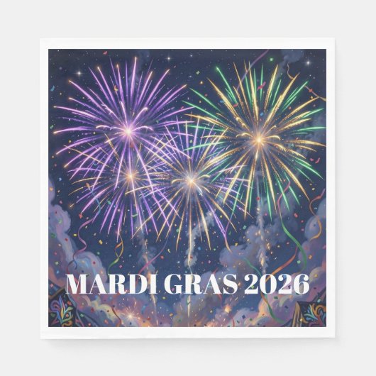 Mardi Gras-Vuurwerk Personaliseer Feest  Servet (Voorkant)