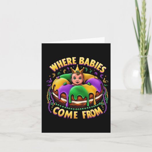 Mardi Gras Waar Bybies komen van King Cake 2 Kaart (Voorkant)