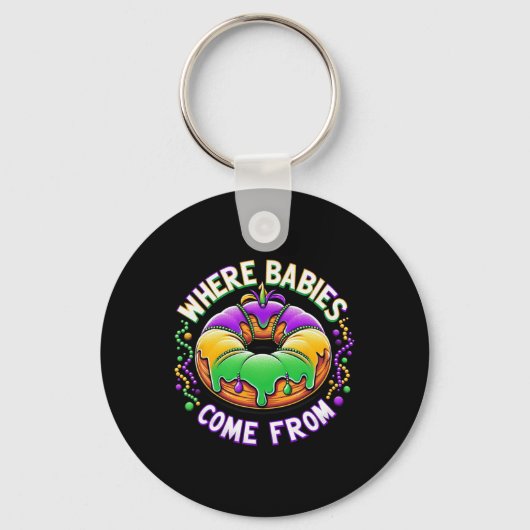 Mardi Gras Waar Bybies komen van King Cake 4 Sleutelhanger (Voorkant)