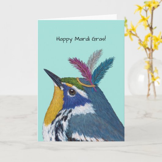 Mardi Gras Warbler kaart (Gele Bloem)