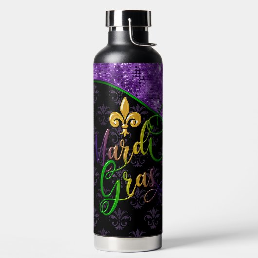 Mardi Gras Water Bottle, Mardi Gras Paars Glitter Waterfles (Links)