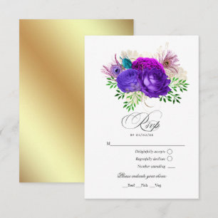Mardi Gras Watercolor Bloem Quinceañera RSVP Kaartje