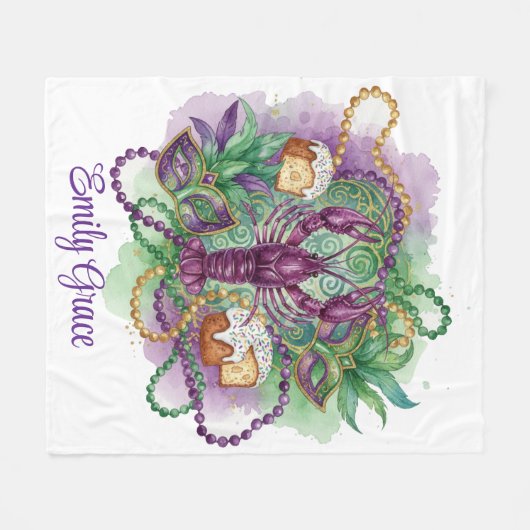 Mardi Gras Watercolor Celebration  Fleece Deken (Voorkant (Horizontaal))