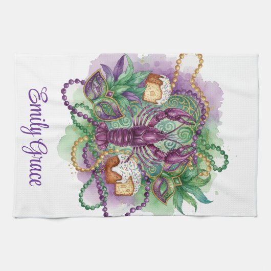 Mardi Gras Watercolor Celebration  Theedoek (Horizontaal)