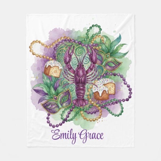 Mardi Gras Watercolor Vieren  Fleece Deken (Voorkant)