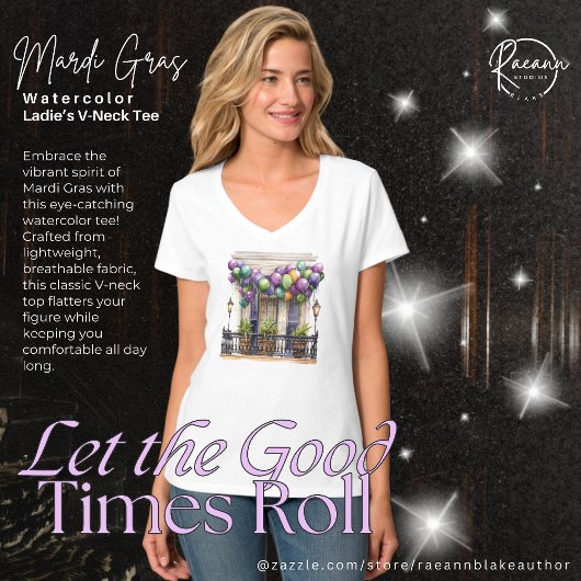 Mardi Gras Watercolor Women's V-Neck Tee Shirt