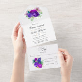 Mardi Gras Waterverf Floral Quinceañera All In One Uitnodiging (Afscheurbaar)