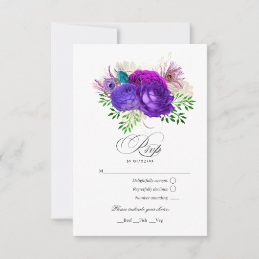 Mardi Gras Waterverf Floral Quinceañera RSVP Kaartje (Voorkant)