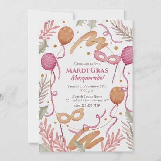 Mardi Gras Waterverf Kaart (Voorkant)