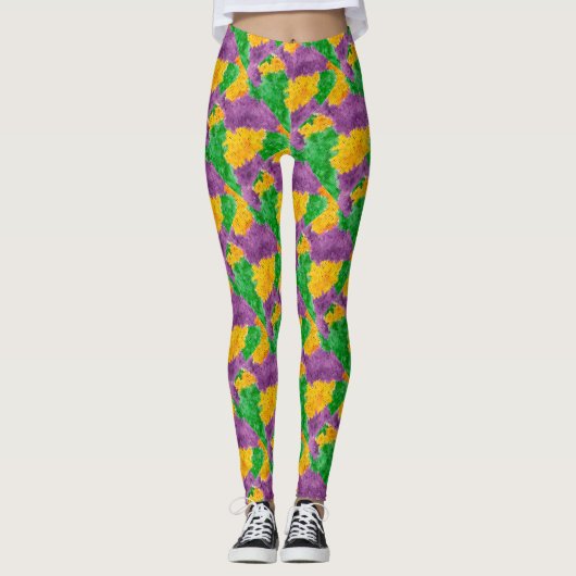 Mardi Gras Waterverf Pointillize Camouflage Leggings (Voorkant)