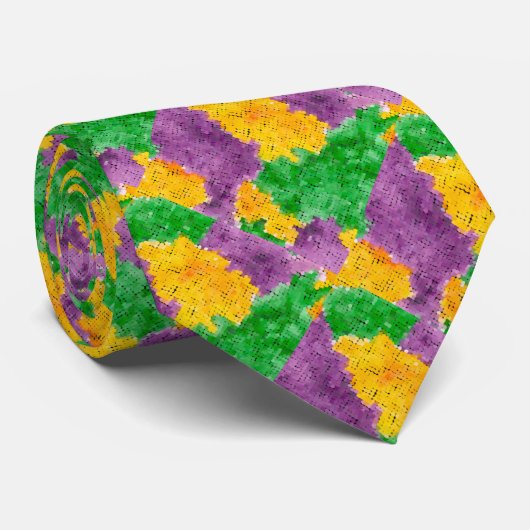 Mardi Gras Waterverf Pointillize Camouflage Stropdas (Opgerold)