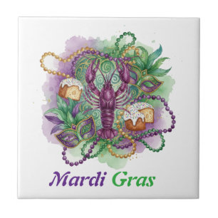 Mardi Gras-waterverfviering  Tegeltje
