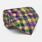 Mardi Gras Wavy Gingham Checks Purple Green Gold  Stropdas (Opgerold)