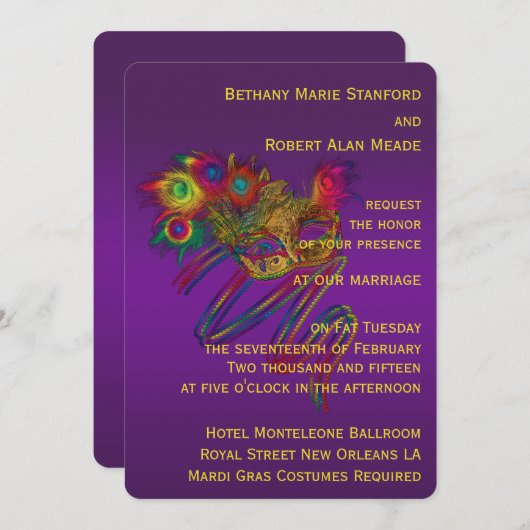 Mardi Gras Wedding Kaart (Voorkant / Achterkant)