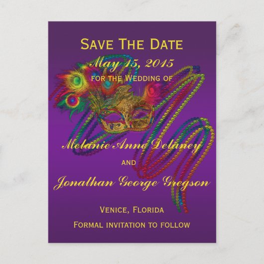 Mardi Gras Wedding SAVE THE DATE Briefkaarten (Voorkant)