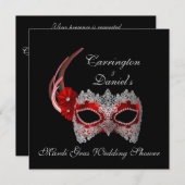 "Mardi Gras Wedding Shower" - Rood masker met kant Kaart (Voorkant / Achterkant)