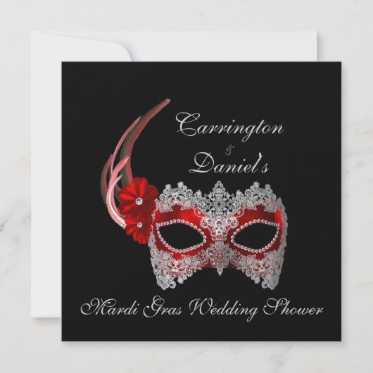 "Mardi Gras Wedding Shower" - Rood masker met kant Kaart (Voorkant)