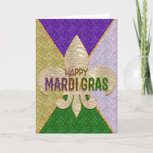Mardi Gras Wenskaart, Happy Mardi Gras Fleur Kaart (Voorkant)
