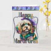 Mardi Gras Wenskaart Mardi Gras Cocker Spaniel Kaart (Gele Bloem)